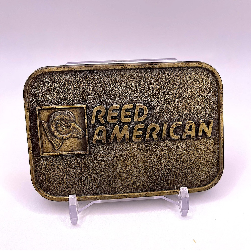RJ Roberts & Co. Reed American Ram Sheep Brass Belt Buckle